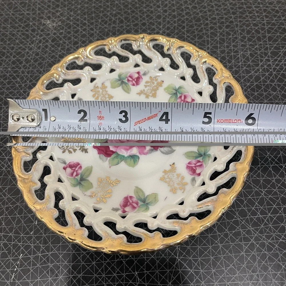 Vtg Nasco Japan Tea Cup Saucer Pink Roses Flowers Floral Golden Reticulated